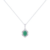 Asfour Crystal Chain Necklace With Green Art deco Oval Pendant In 925 Sterling Silver-ND0454-GM